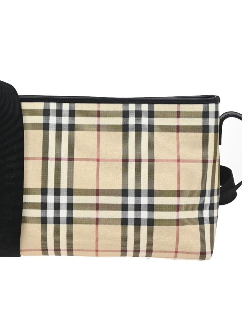 BURBERRY Nova Check Pattern Shoulder Bag PVC Leather Black Beige SHW 38KC921 - Picture 1 of 15
